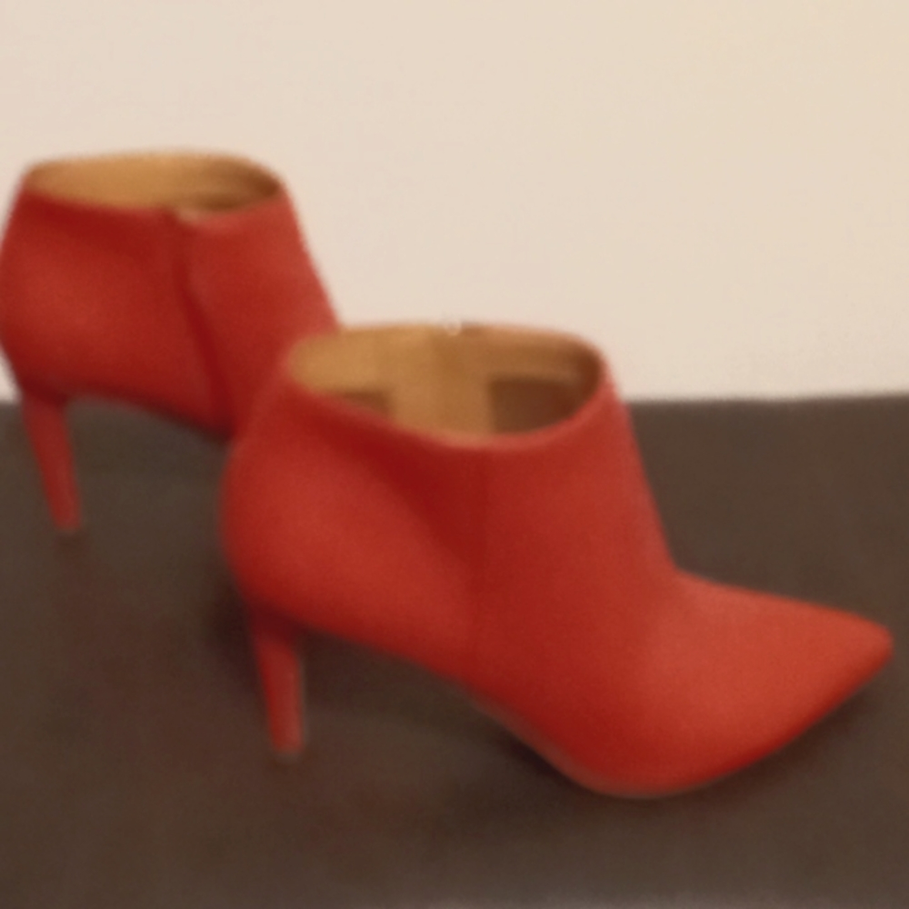 Light red/peach colored high heel bootie